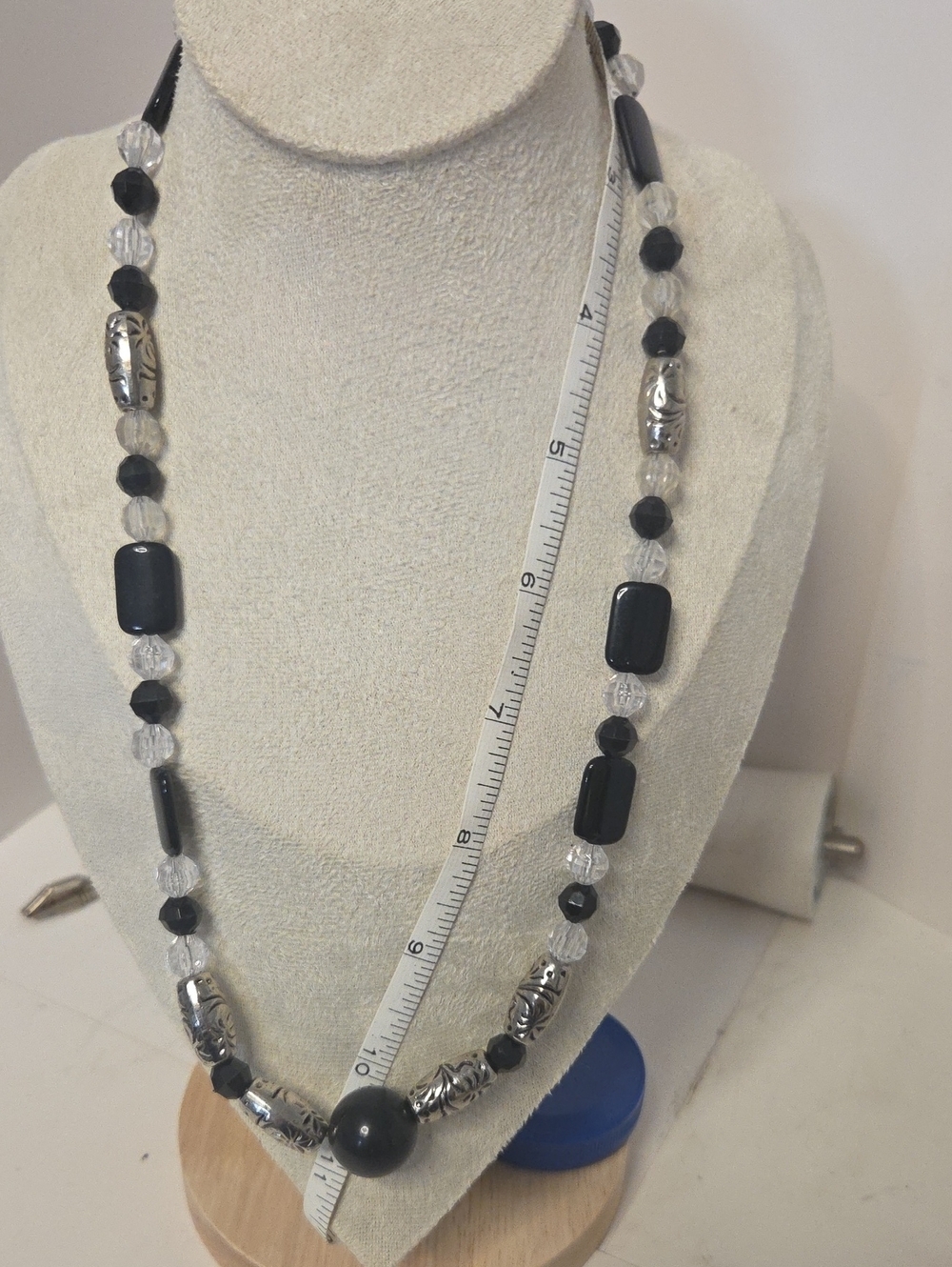 Hand Crafted Black and Clear Beaded Statement Necklace